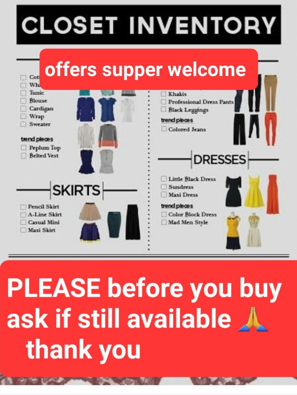 Closet Inventory Chart — Women Pants & Jumpsuits (Informational Poster)